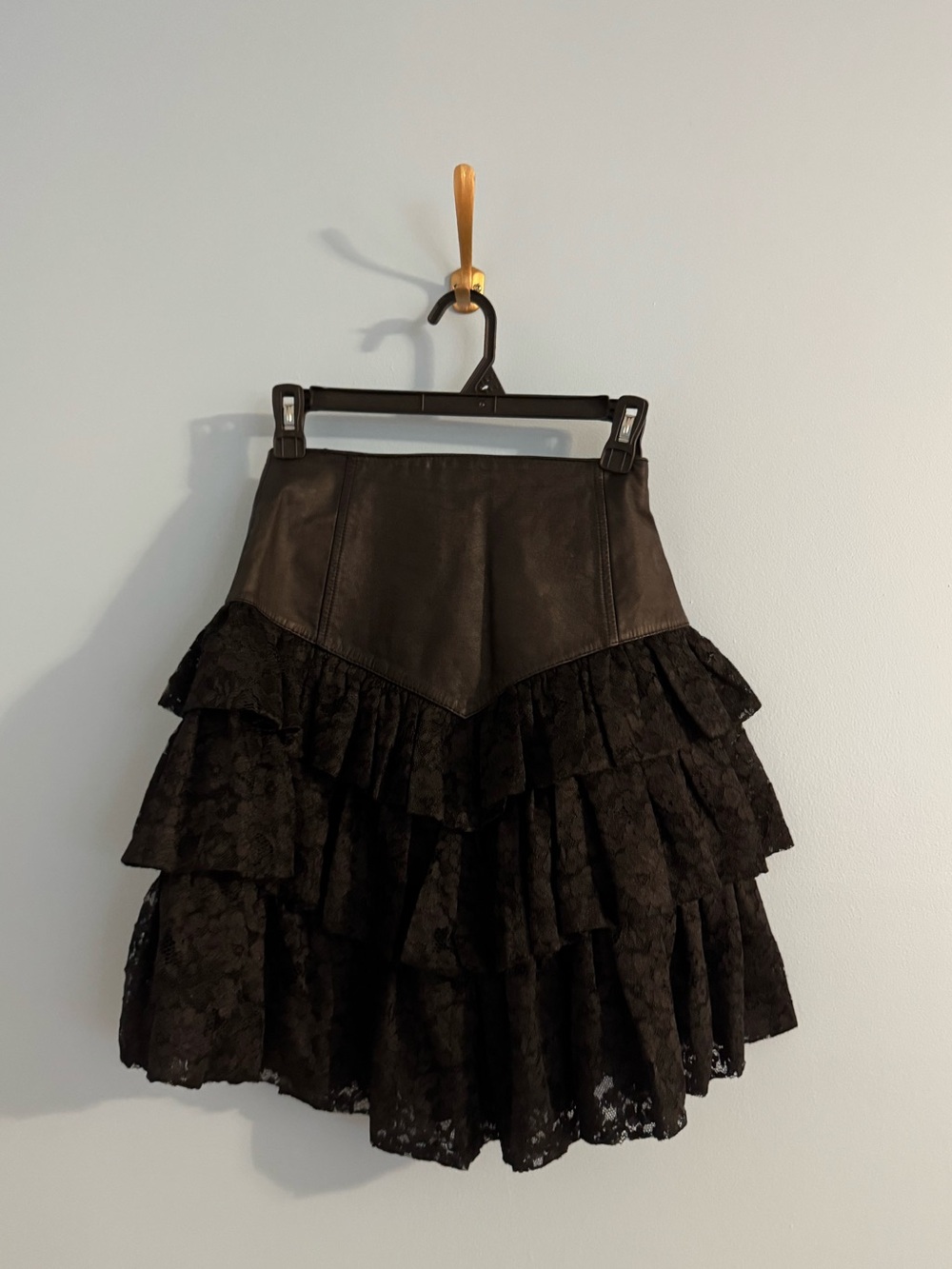 vintage leather and lace layered skirt black size US 6